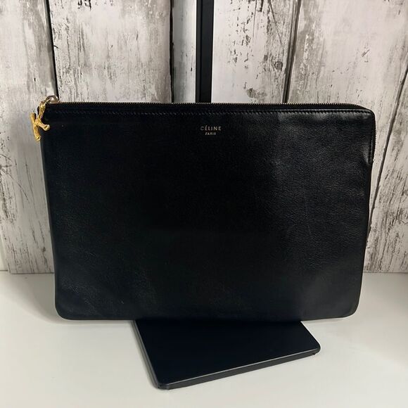 Celine Handbags - CELINE Paris Black Pouch Clutch